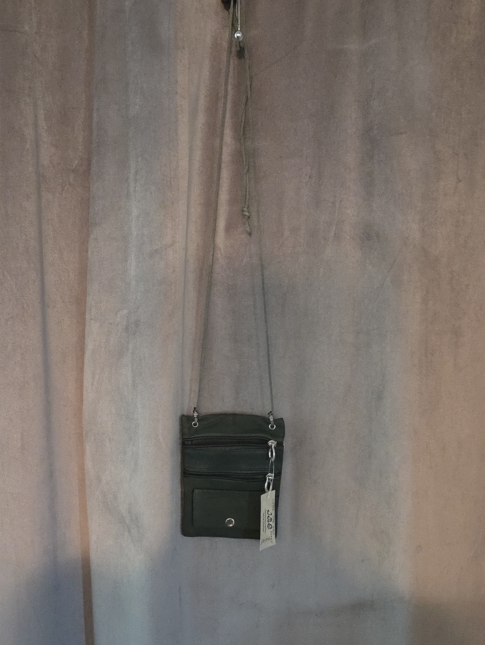 NWT Slim Olive Green Crossbody Bag with Front Pocket Genuine Leather